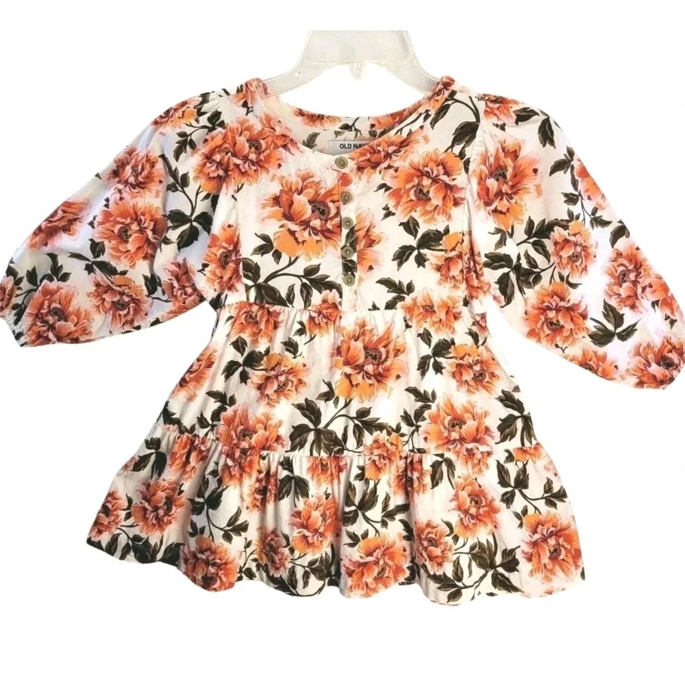 Floral Peplum Dress Girls XS (5) Button‎ Front Cottagecore